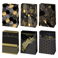 Javoli Fekete Arany mintás For You papír ajándéktasak, ajándékzacskó 23x32x11 cm party kellék