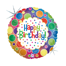 Javoli Happy Birthday Rainbow Dots Holo fólia lufi 46 cm party kellék