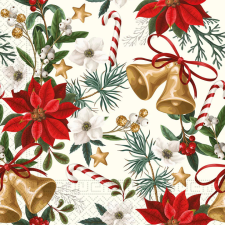 Javoli Karácsony Bells with Flowers szalvéta 20 db-os 33x33 cm party kellék