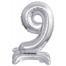 Javoli Silver, Ezüst mini 9-es szám fólia lufi talppal 38 cm party kellék