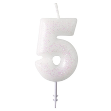 Javoli White, Fehér csillámos gyertya 5-ös 6,5 cm party kellék