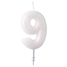 Javoli White, Fehér csillámos gyertya 9-es 6,5 cm party kellék