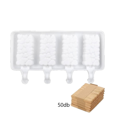 Jégkrém készítő szilikon forma, szív minta 12,5x19cm+Fa pálcika 50db sütés és főzés