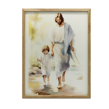 Jezus spacerujący z dzieckiem, 50x70 cm, bez ramy, płótno premium na blejtramie grafika, keretezett kép