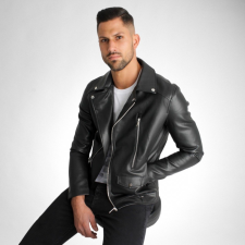 Joshua Black Biker Jacket - fekete motorosdzsekit - Méret: XL férfi kabát, dzseki