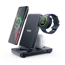 JOYROOM asztali töltőállvány 4in1 (20W, wireless, mágneses, Samsung Watch töltő, összehajtható) FEKETE Samsung Galaxy S4 (GT-I9500), Galaxy S4 (GT-I9505), Galaxy S5 (SM-G900) okosóra kellék
