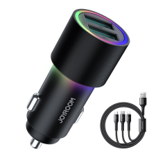 JOYROOM autós töltő 2 x USB megvilágítással 24W + tápkábel 3in1 USB type-c / micro USB / Lightning 12m fekete (JR-CL10) mobiltelefon kellék