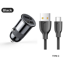 JOYROOM C-A06 3.1A 2xUSB Autós Töltőfej + Lightning 1M Adatkábel - Fekete mobiltelefon kellék