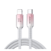 JOYROOM crystal-clear adatkábel (type-c - lightning, 3a, gyorstöltő, 120cm, cipőfűző) fehér