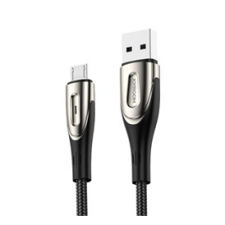 JOYROOM SHARP adatkábel és töltő (USB - microUSB, 120cm, nylon, törésgátló, gyorstöltés támogatás, cipőfűző) FEKETE | S- mobiltelefon kellék