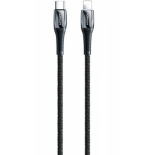 JOYROOM USB Type-C töltő- és adatkábel, Lightning, 120 cm, 2400 mA, 20W, törésgátlóval, gyorstöltés, PD, cipőfűző minta, Joyroom K2, S-1224K2, fekete kábel és adapter