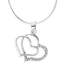 JSB Bijoux dupla szíves nyaklánc Swarovski® kristály kövekkel (fehér) nyaklánc