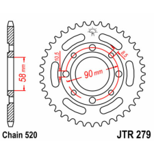 JT SPROCKETS Acél Standard Hátsó Láncsor 279 - 520 lánc, láncszett