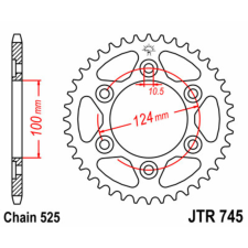 JT SPROCKETS Acél Standard Hátsó Láncszem 745 - 525 egyéb motorkerékpár alkatrész