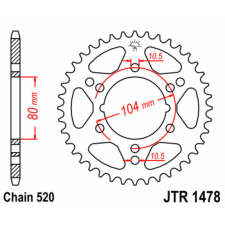 JT SPROCKETS Acél Standard Hátsó Láncszerkezet 1478 - 520 egyéb motorkerékpár alkatrész