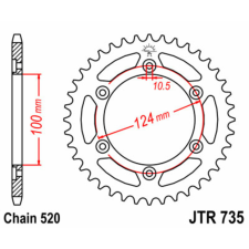 JT SPROCKETS Acél Standard Hátsó Láncszerkezet 735 - 520 egyéb motorkerékpár alkatrész