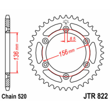  JT SPROCKETS Acél Standard Hátsó Láncszerkezet 822 - 520 lánc, láncszett