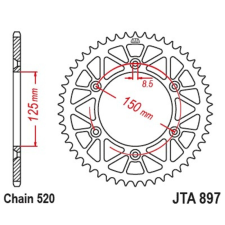 JT SPROCKETS Racelite Alumínium Fekete Hátsó Láncszem 897 - 520 egyéb motorkerékpár alkatrész
