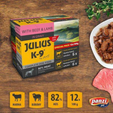 Julius-K9 Beef &amp; Lamb szószos falatok kutyáknak (2 x 6 x 100 g) 1.2 kg kutyaeledel