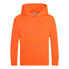 Just Hoods Gyerek élénk színű kapucnis pulóver AWJH004J, Electric Orange-3/4