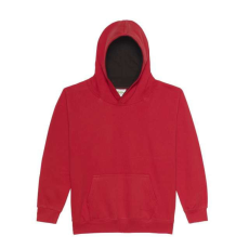 Just Hoods Gyerek kapucnis pulóver kontrasztos színű kapucni béléssel AWJH003J, Fire Red/Jet Black-12/13