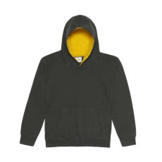 Just Hoods Gyerek kapucnis pulóver kontrasztos színű kapucni béléssel AWJH003J, Forest Green/Gold-12/13