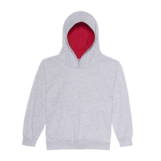 Just Hoods Gyerek kapucnis pulóver kontrasztos színű kapucni béléssel AWJH003J, Heather Grey/Fire Red-7/8