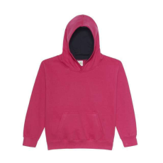 Just Hoods Gyerek kapucnis pulóver kontrasztos színű kapucni béléssel AWJH003J, Hot Pink/French Navy-5/6
