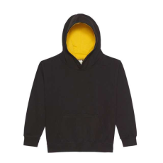 Just Hoods Gyerek kapucnis pulóver kontrasztos színű kapucni béléssel AWJH003J, Jet Black/Gold-9/11
