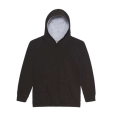 Just Hoods Gyerek kapucnis pulóver kontrasztos színű kapucni béléssel AWJH003J, Jet Black/Heather Grey-5/6