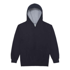 Just Hoods Gyerek kapucnis pulóver kontrasztos színű kapucni béléssel AWJH003J, New French Navy/Heather Grey-12/13