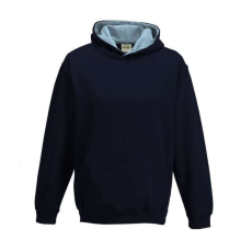 Just Hoods Gyerek kapucnis pulóver kontrasztos színű kapucni béléssel AWJH003J, New French Navy/Sky Blue-7/8