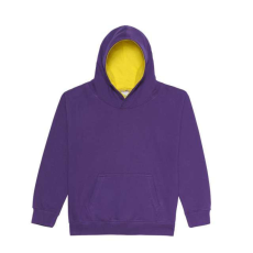 Just Hoods Gyerek kapucnis pulóver kontrasztos színű kapucni béléssel AWJH003J, Purple/Sun Yellow-5/6