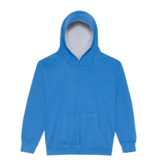 Just Hoods Gyerek kapucnis pulóver kontrasztos színű kapucni béléssel AWJH003J, Sapphire Blue/Heather Grey-12/13