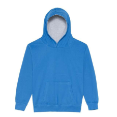 Just Hoods Gyerek kapucnis pulóver kontrasztos színű kapucni béléssel AWJH003J, Sapphire Blue/Heather Grey-9/11