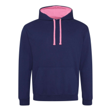 Just Hoods Kapucnis pulóver Just Hoods AWJH003, kontrasztos színű kapucni belsővel, Oxford Navy/Candyfloss Pink-XL férfi pulóver, kardigán