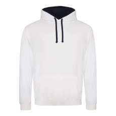 Just Hoods Uniszex kapucnis pulóver kontrasztos színű kapucni béléssel AWJH003, Arctic White/French Navy-M