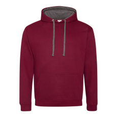 Just Hoods Uniszex kapucnis pulóver kontrasztos színű kapucni béléssel AWJH003, Burgundy/Charcoal-2XL
