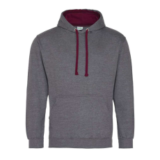 Just Hoods Uniszex kapucnis pulóver kontrasztos színű kapucni béléssel AWJH003, Charcoal Grey/Burgundy-S