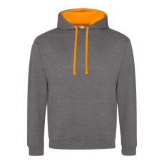 Just Hoods Uniszex kapucnis pulóver kontrasztos színű kapucni béléssel AWJH003, Charcoal/Orange Crush-L