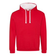 Just Hoods Uniszex kapucnis pulóver kontrasztos színű kapucni béléssel AWJH003, Fire Red/Arctic White-2XL