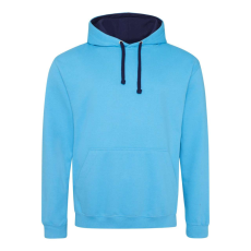 Just Hoods Uniszex kapucnis pulóver kontrasztos színű kapucni béléssel AWJH003, Hawaiian Blue/Oxford Navy-L