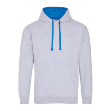 Just Hoods Uniszex kapucnis pulóver kontrasztos színű kapucni béléssel AWJH003, Heather Grey/Sapphire Blue-XL