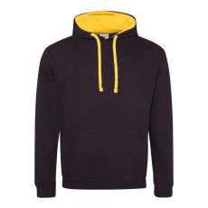 Just Hoods Uniszex kapucnis pulóver kontrasztos színű kapucni béléssel AWJH003, Jet Black/Gold-2XL