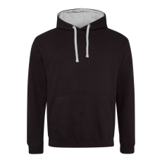 Just Hoods Uniszex kapucnis pulóver kontrasztos színű kapucni béléssel AWJH003, Jet Black/Heather Grey-M