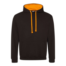 Just Hoods Uniszex kapucnis pulóver kontrasztos színű kapucni béléssel AWJH003, Jet Black/Orange Crush-L