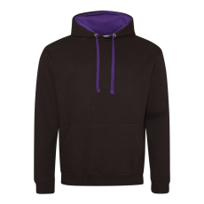 Just Hoods Uniszex kapucnis pulóver kontrasztos színű kapucni béléssel AWJH003, Jet Black/Purple-XL