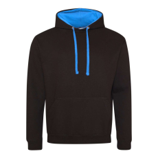 Just Hoods Uniszex kapucnis pulóver kontrasztos színű kapucni béléssel AWJH003, Jet Black/Sapphire Blue-L