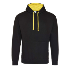 Just Hoods Uniszex kapucnis pulóver kontrasztos színű kapucni béléssel AWJH003, Jet Black/Sun Yellow-M