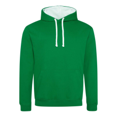 Just Hoods Uniszex kapucnis pulóver kontrasztos színű kapucni béléssel AWJH003, Kelly Green/Arctic White-S
